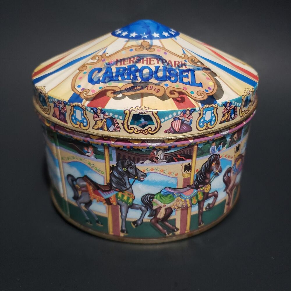 Hershey Park Carrosal 1996 Tin Metal Container Canister 3.25"× 5"